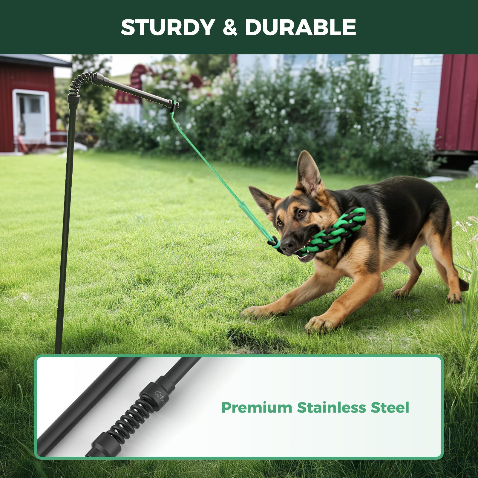 TugPal Flex Dog Tug Toy | Safe Outdoor Play with Spring-Top Rod