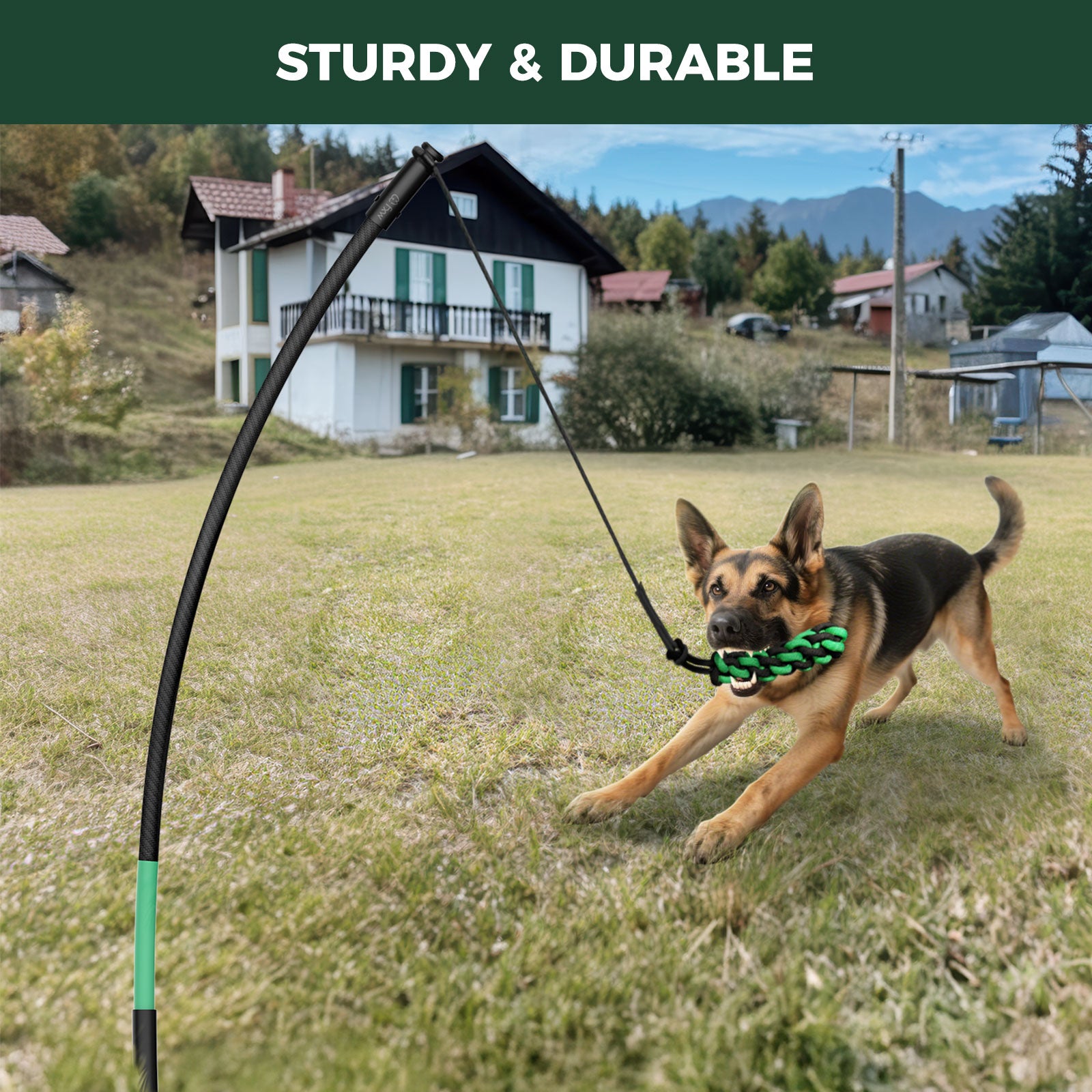 TugPal Dog Tug Toy | Hands-Free Outdoor Play with Fiberglass Rod