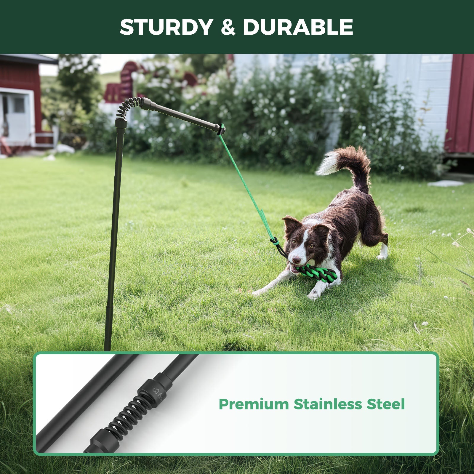 TugPal Flex Dog Tug Toy | Safe Outdoor Play with Spring-Top Rod