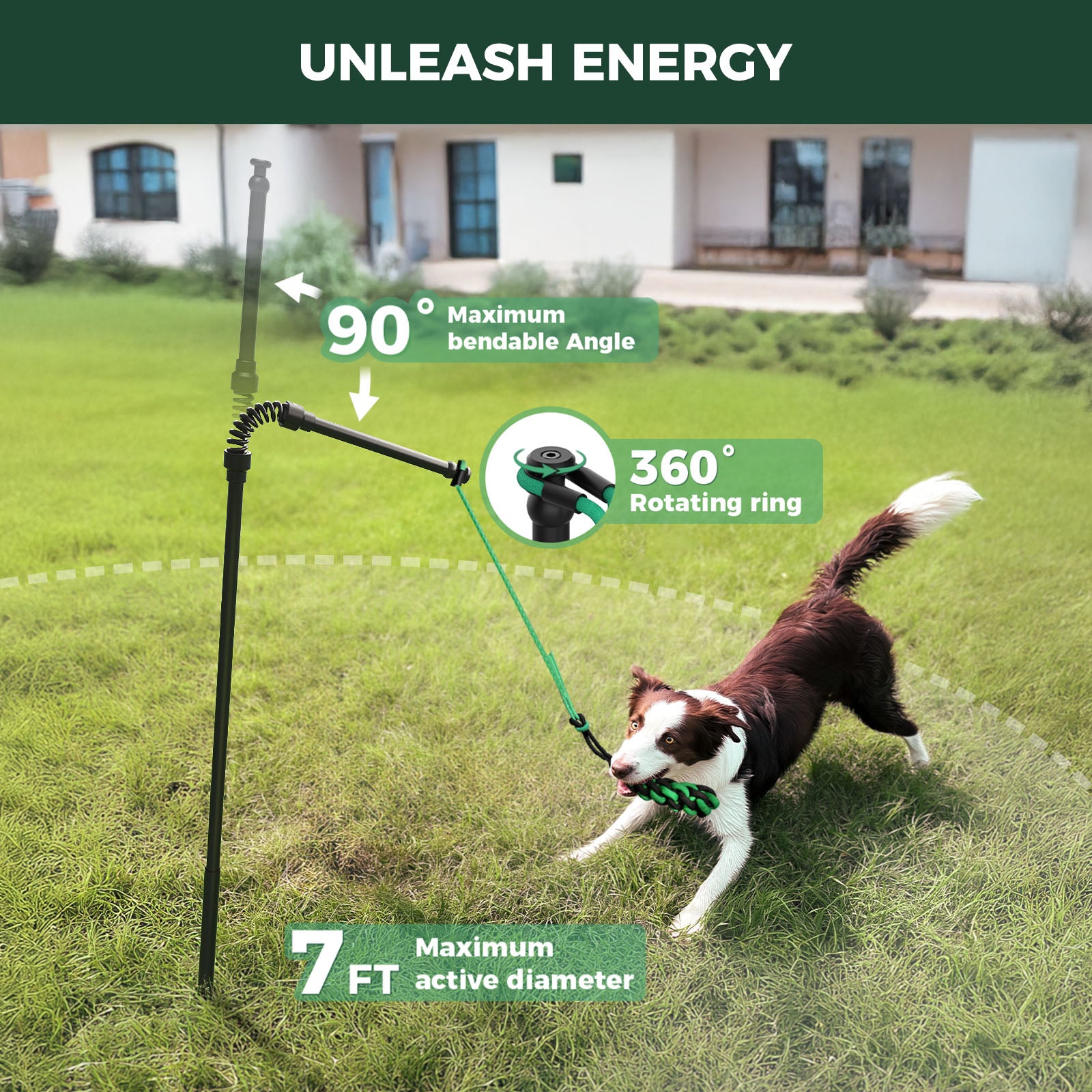 TugPal Flex Dog Tug Toy | Safe Outdoor Play with Spring-Top Rod