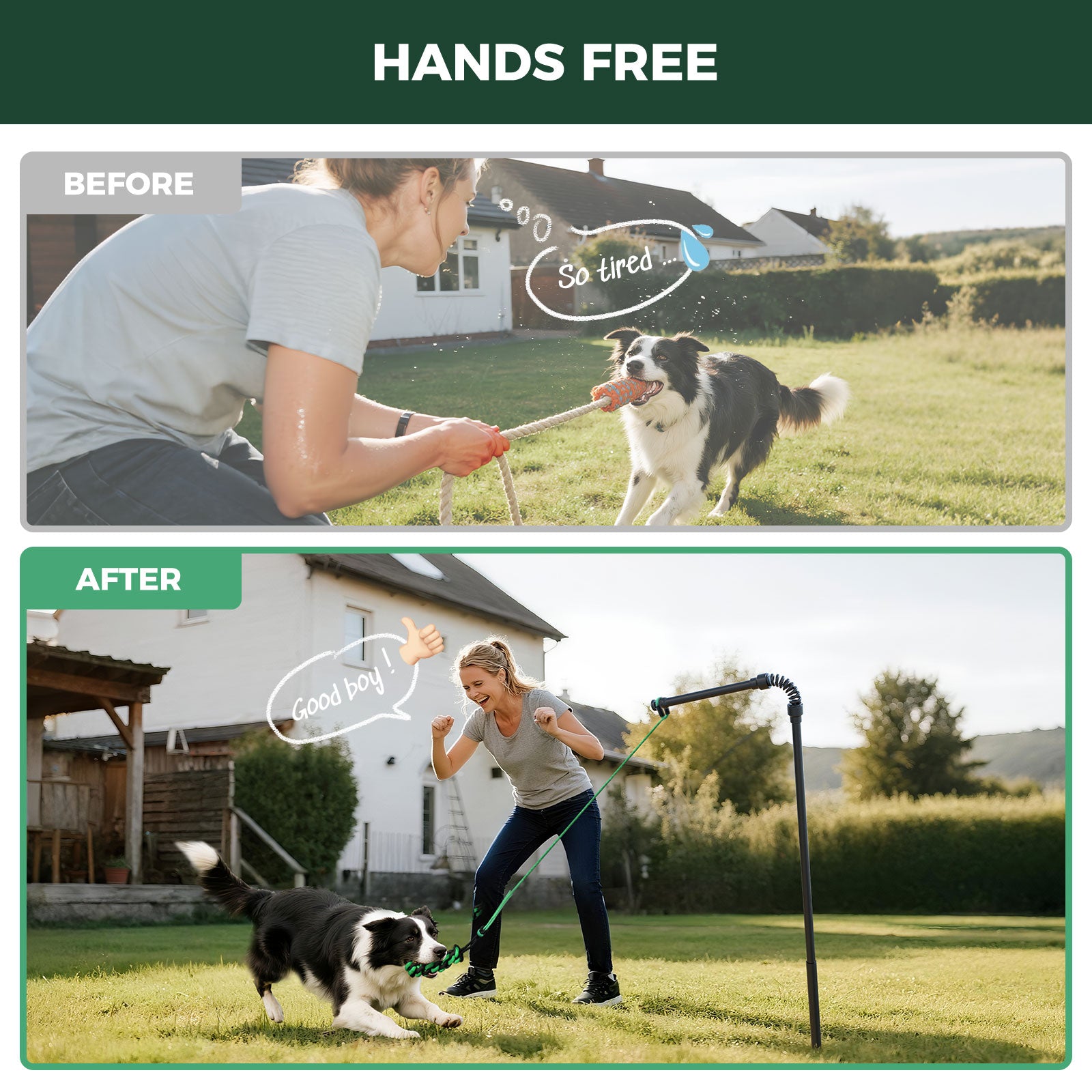 TugPal Flex Dog Tug Toy | Safe Outdoor Play with Spring-Top Rod