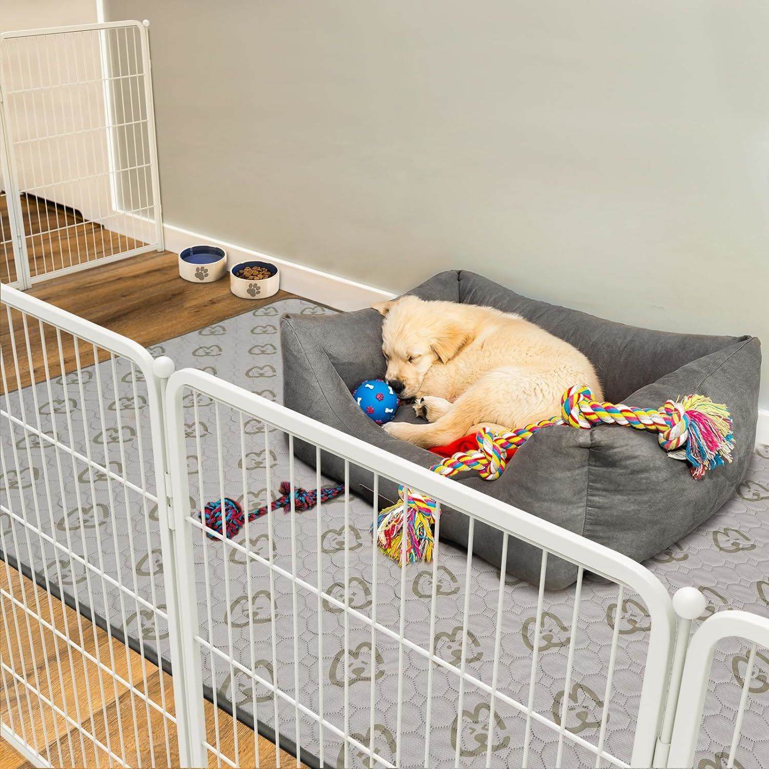 Bundle - White Homeplus Dog Playpen & Fence-to- Wall Anchor & Pee Pad (3 PCs) FXW