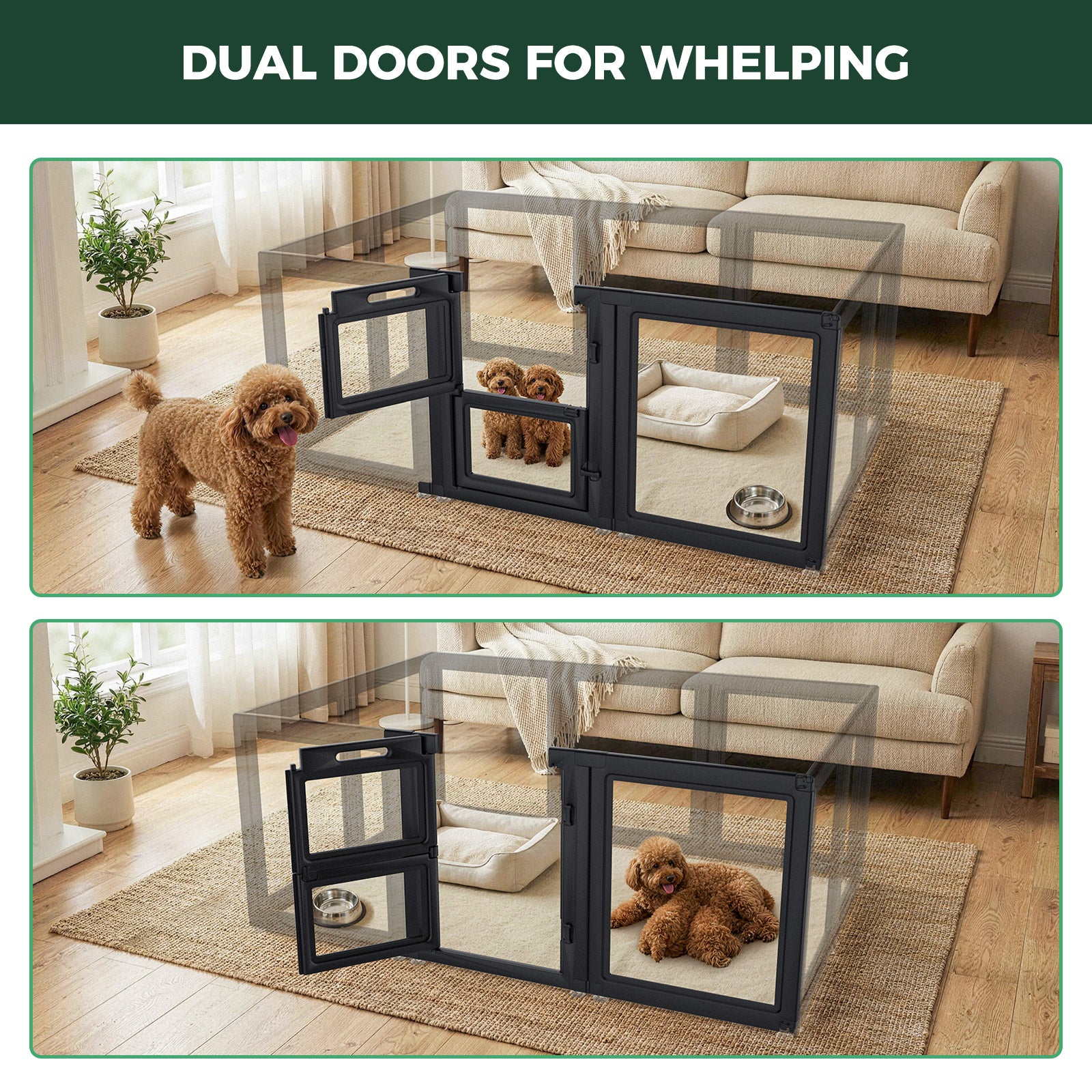 FXW AuraSpace Acrylic Indoor Whelping Box Add-On Panel Set for Newborn Puppies