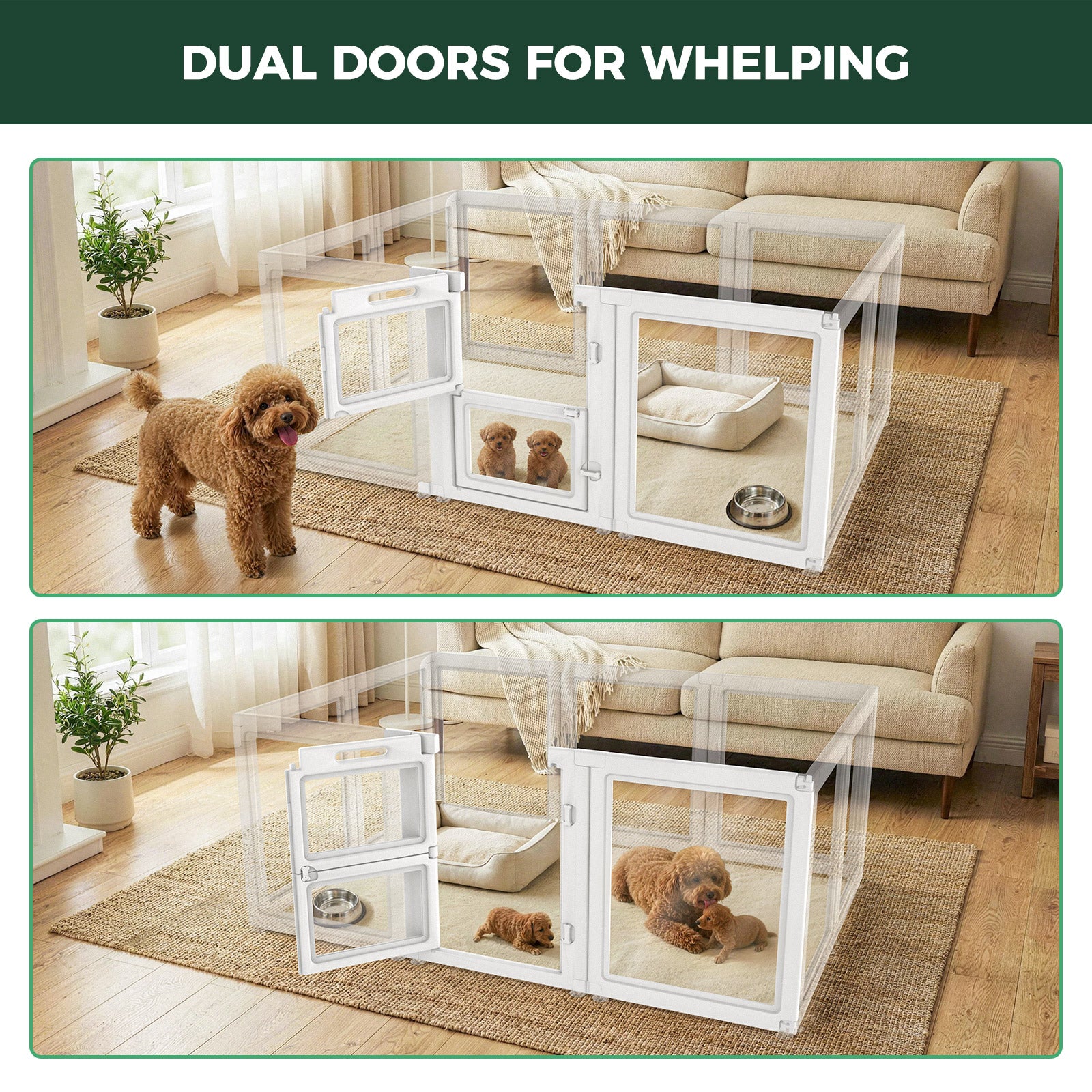 FXW AuraSpace Acrylic Indoor Whelping Box Add-On Panel Set for Newborn Puppies