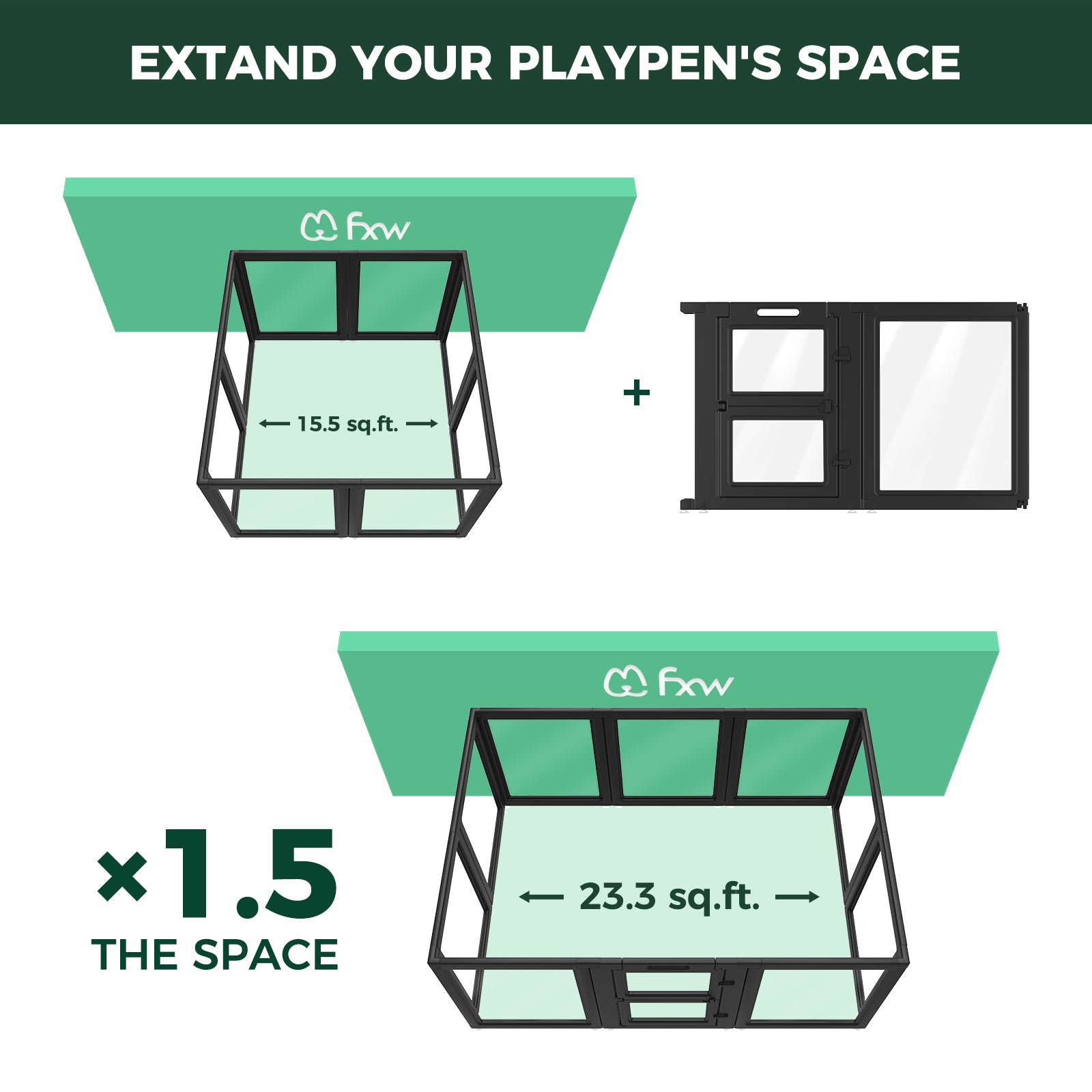 FXW AuraSpace Acrylic Indoor Whelping Box Add-On Panel Set for Newborn Puppies