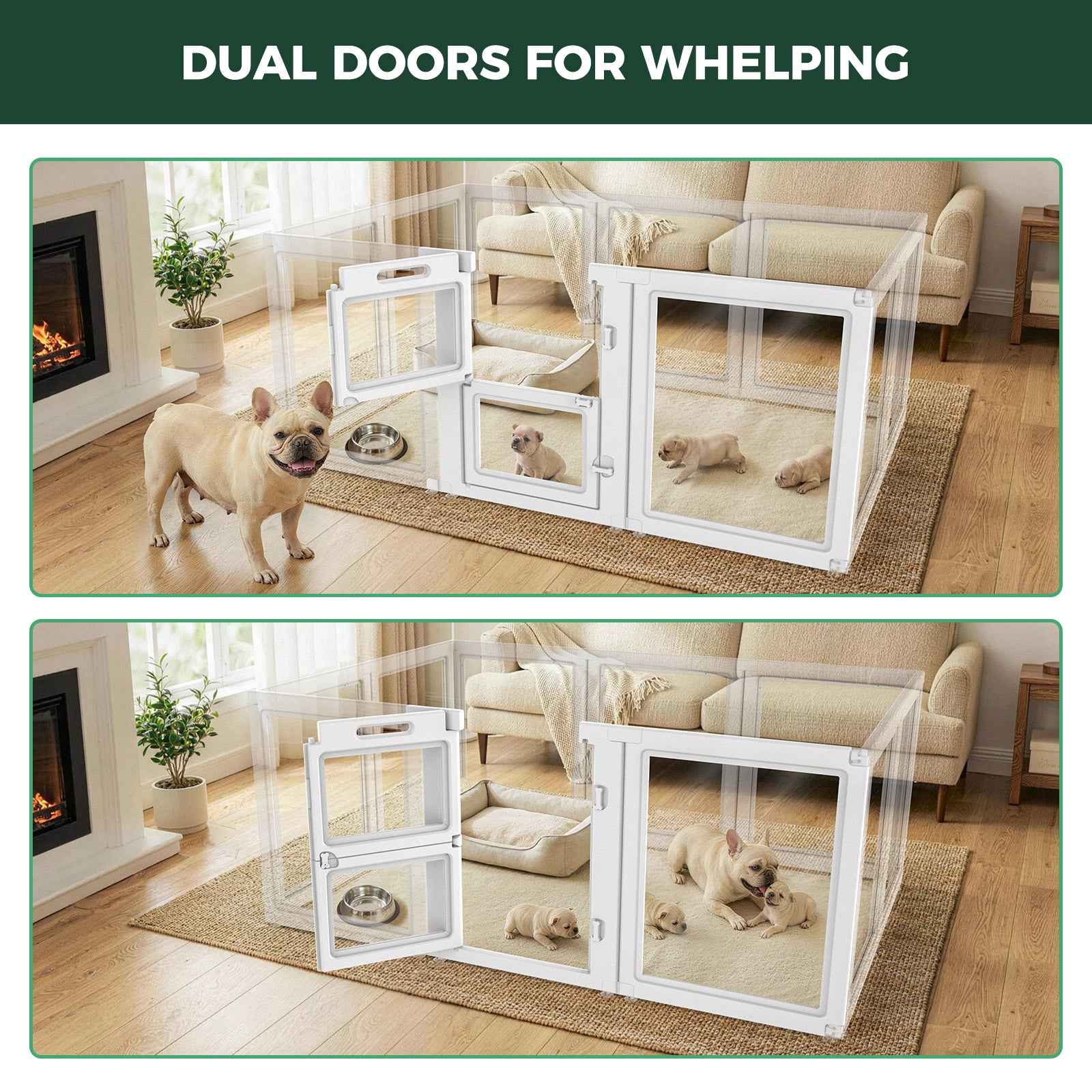 FXW AuraSpace Acrylic Indoor Whelping Box Add-On Panel Set for Newborn Puppies