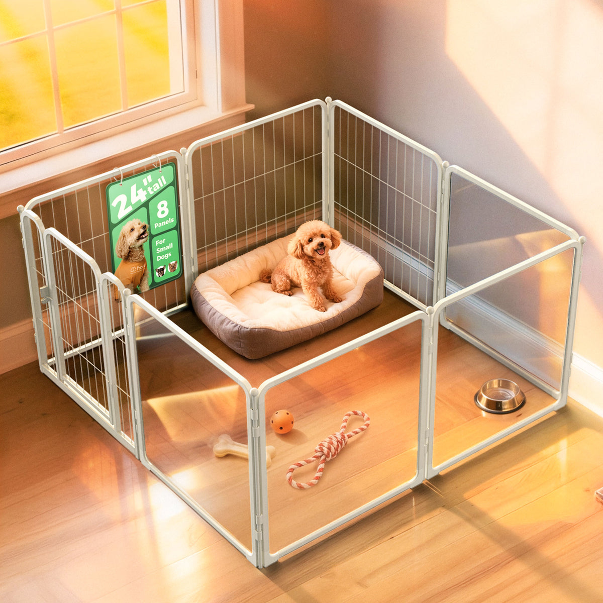 Acrylic & Wire Mesh Indoor Dog Playpen