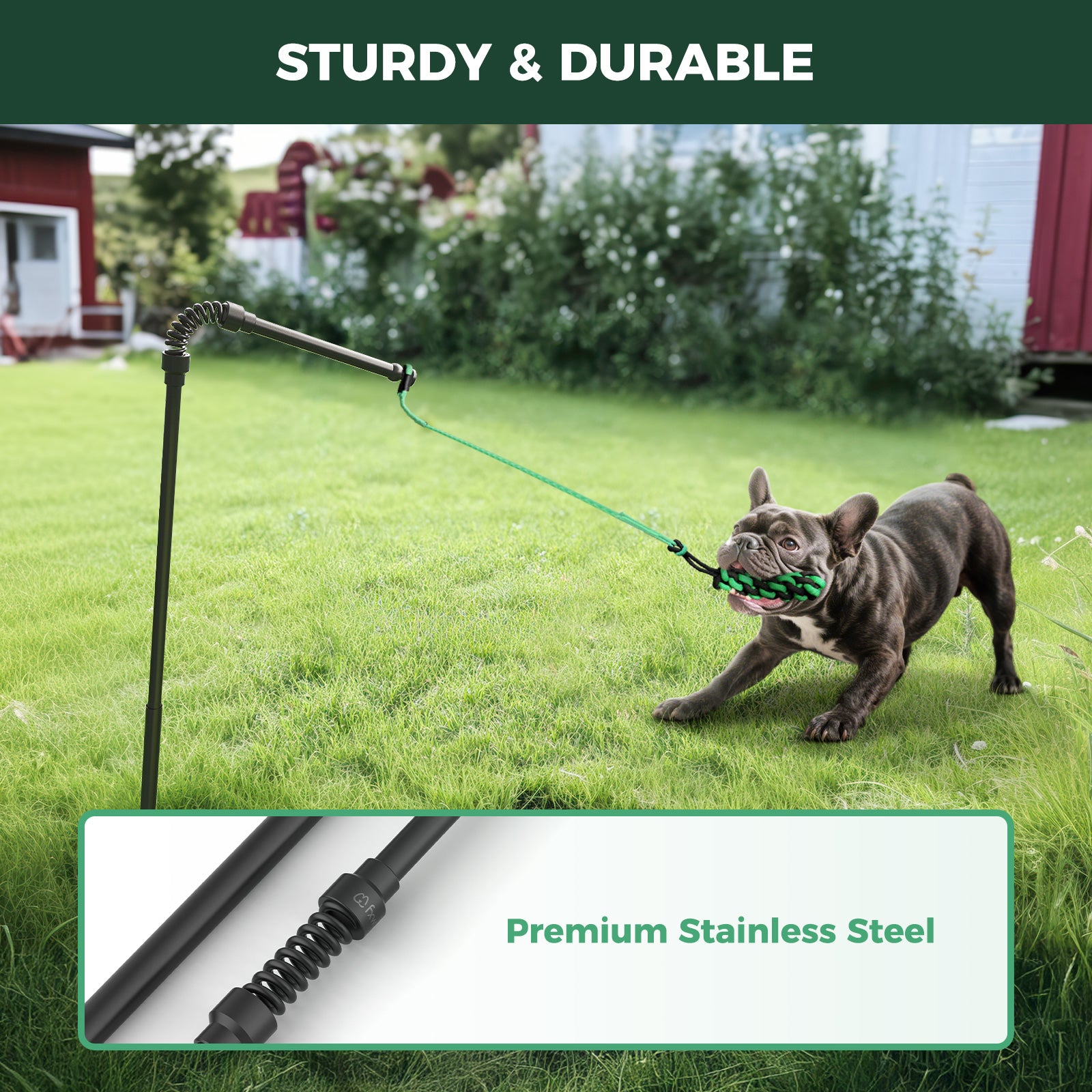 TugPal Flex Dog Tug Toy | Safe Outdoor Play with Spring-Top Rod