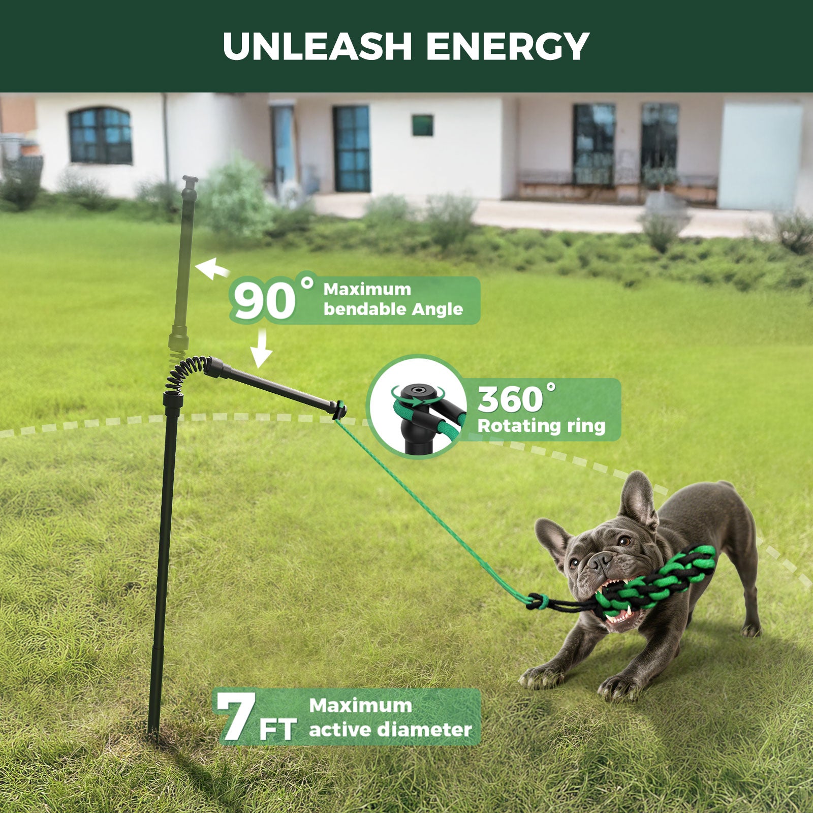 TugPal Flex Dog Tug Toy | Safe Outdoor Play with Spring-Top Rod