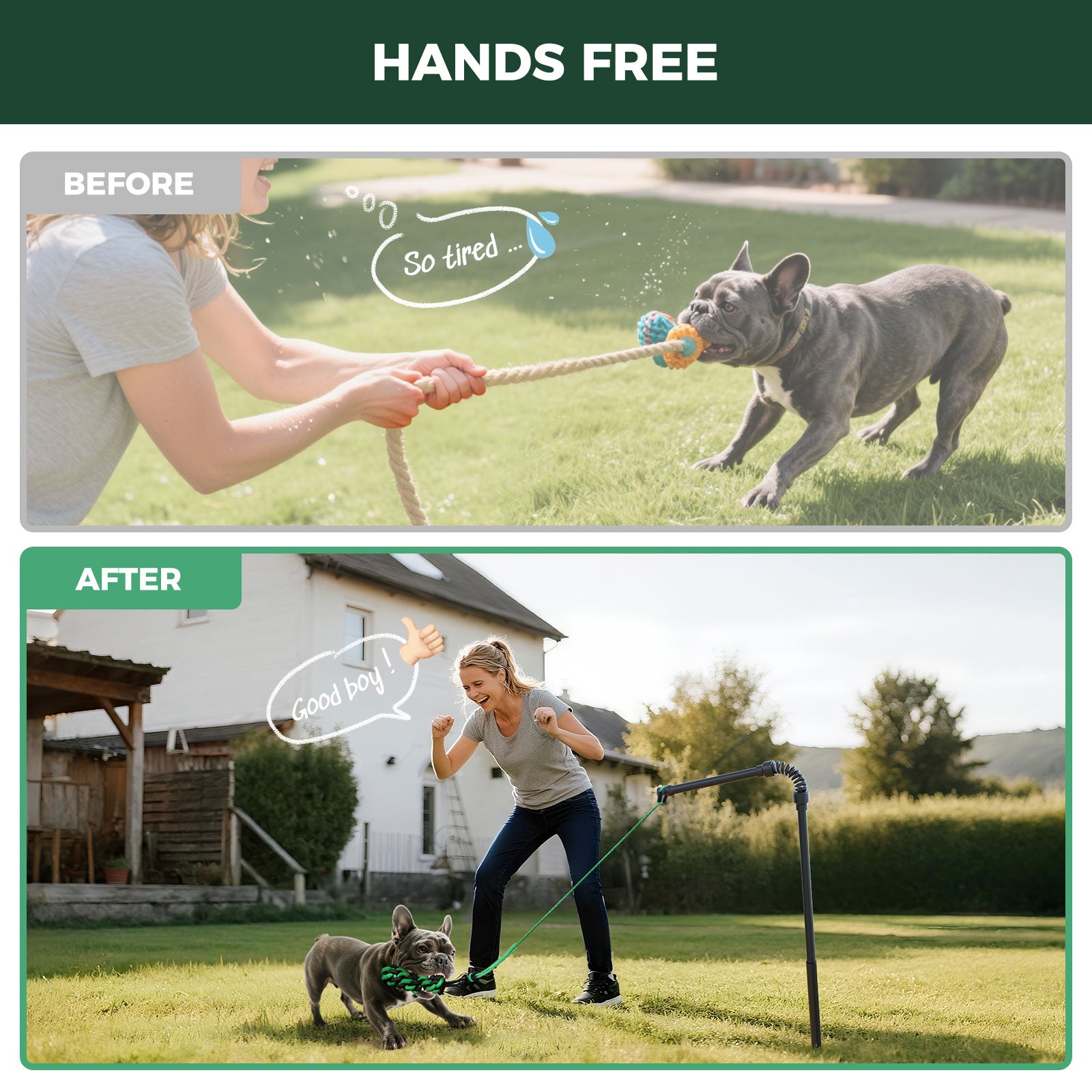 TugPal Flex Dog Tug Toy | Safe Outdoor Play with Spring-Top Rod