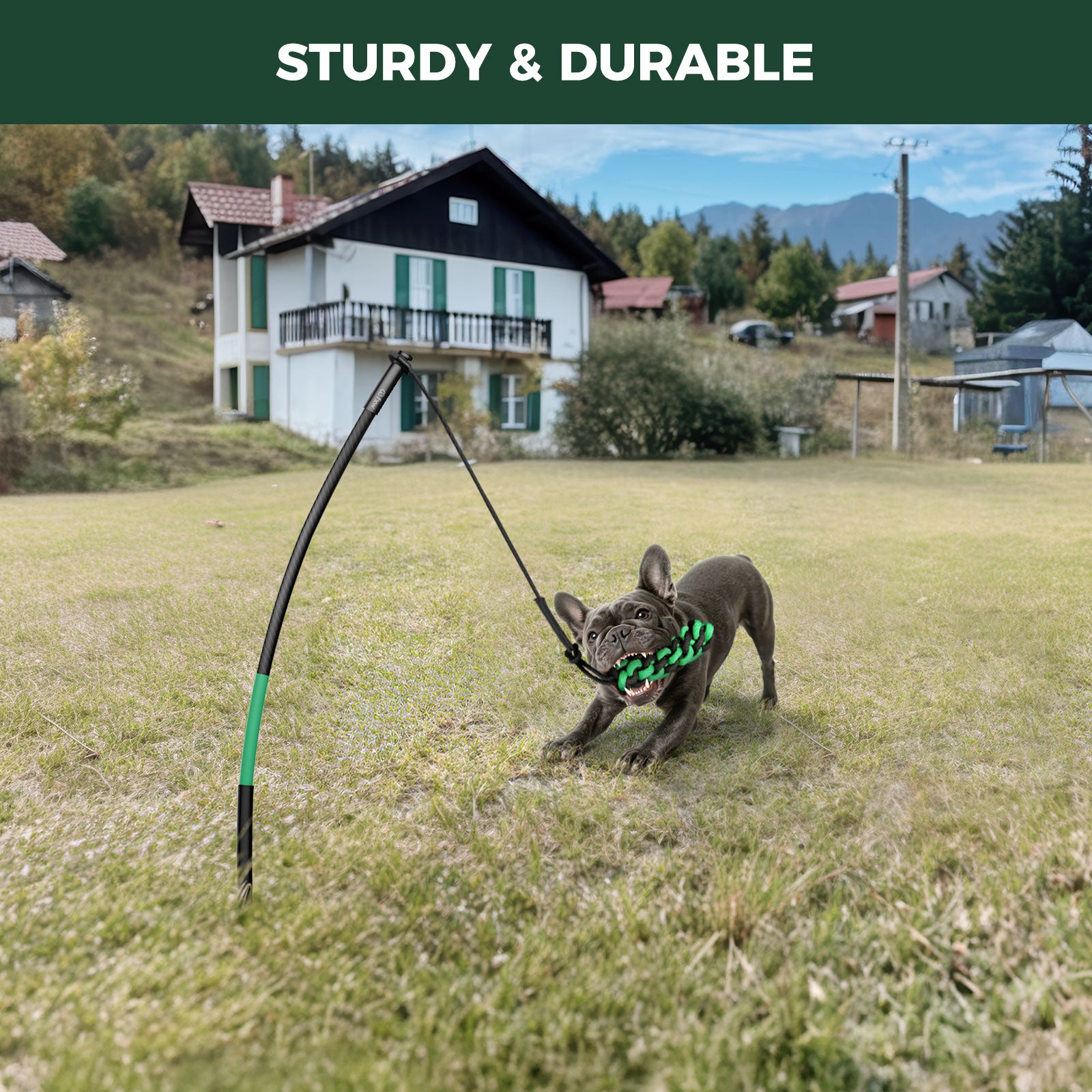 TugPal Dog Tug Toy | Hands-Free Outdoor Play with Fiberglass Rod